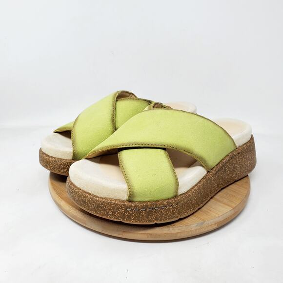 Dansko Bridget Platform Sandal Women 37 Chartreuse Leather Chunky Sole Boho Shoe - Picture 6 of 14